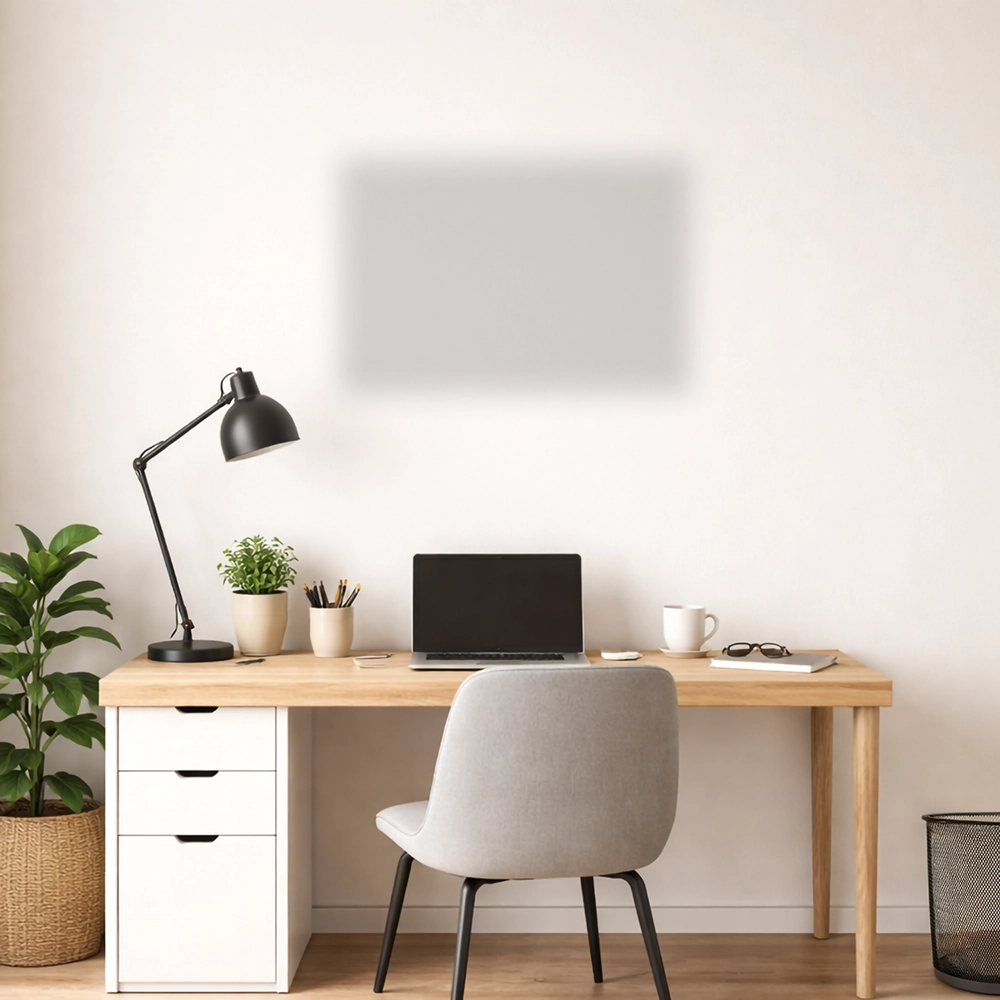 An example showing how a 24" x 16" framed poster print could look in a home office setting.