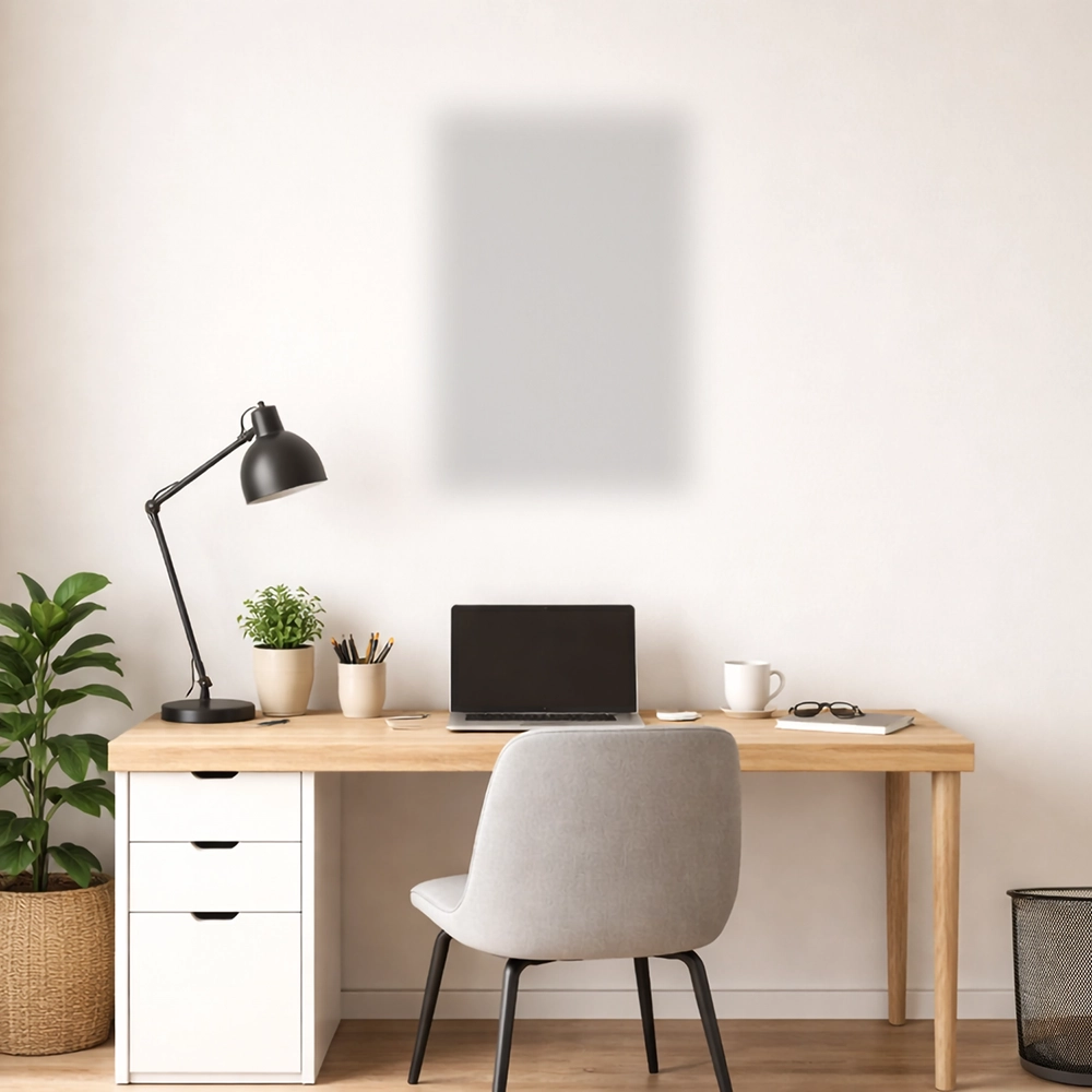 An example showing how a 16" x 24" framed poster print could look in a home office setting.