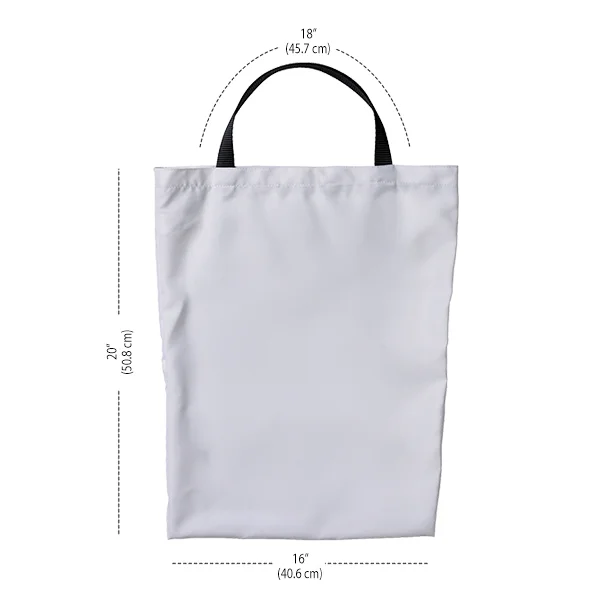 16x20&rdquo; (40.6x50.8cm). Sturdy 18&rdquo; (45.7cm) black handles. 170gsm bi-stretch material. Full edge-to-edge and double-sided print.