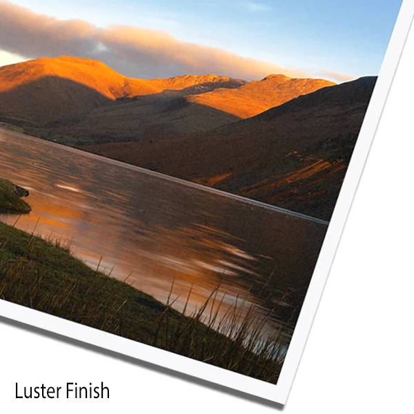 Premium Lustre Photographic - A semi-matt finish with a subtle, speckled sheen that minimizes glare, making it ideal for bright rooms or spaces with direct lighting. Its subtle texture adds depth, while supporting deeper colour saturation than 