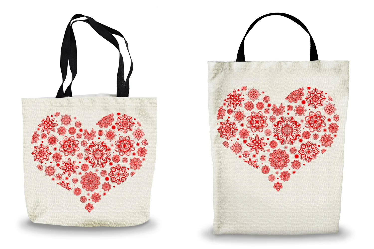 Red Mandala Heart Shopping Tote Bags Red Mandala Heart Shopping Tote Bags