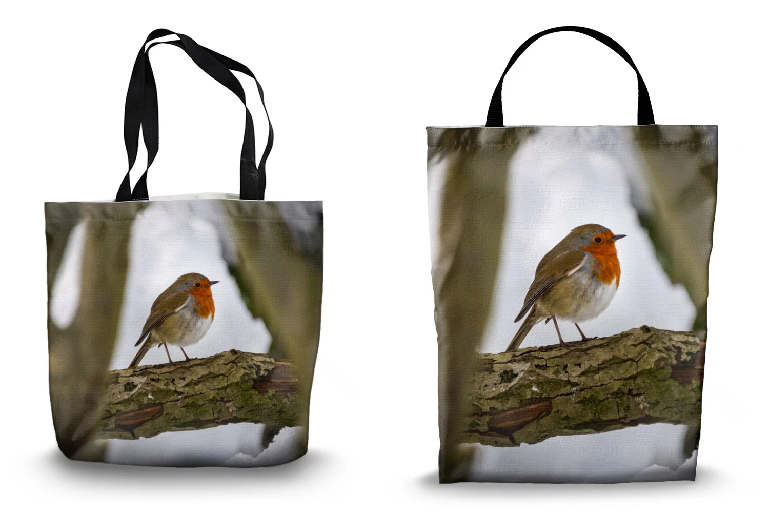 Winter Robin Shopping Tote Bags Winter Robin Shopping Tote Bags