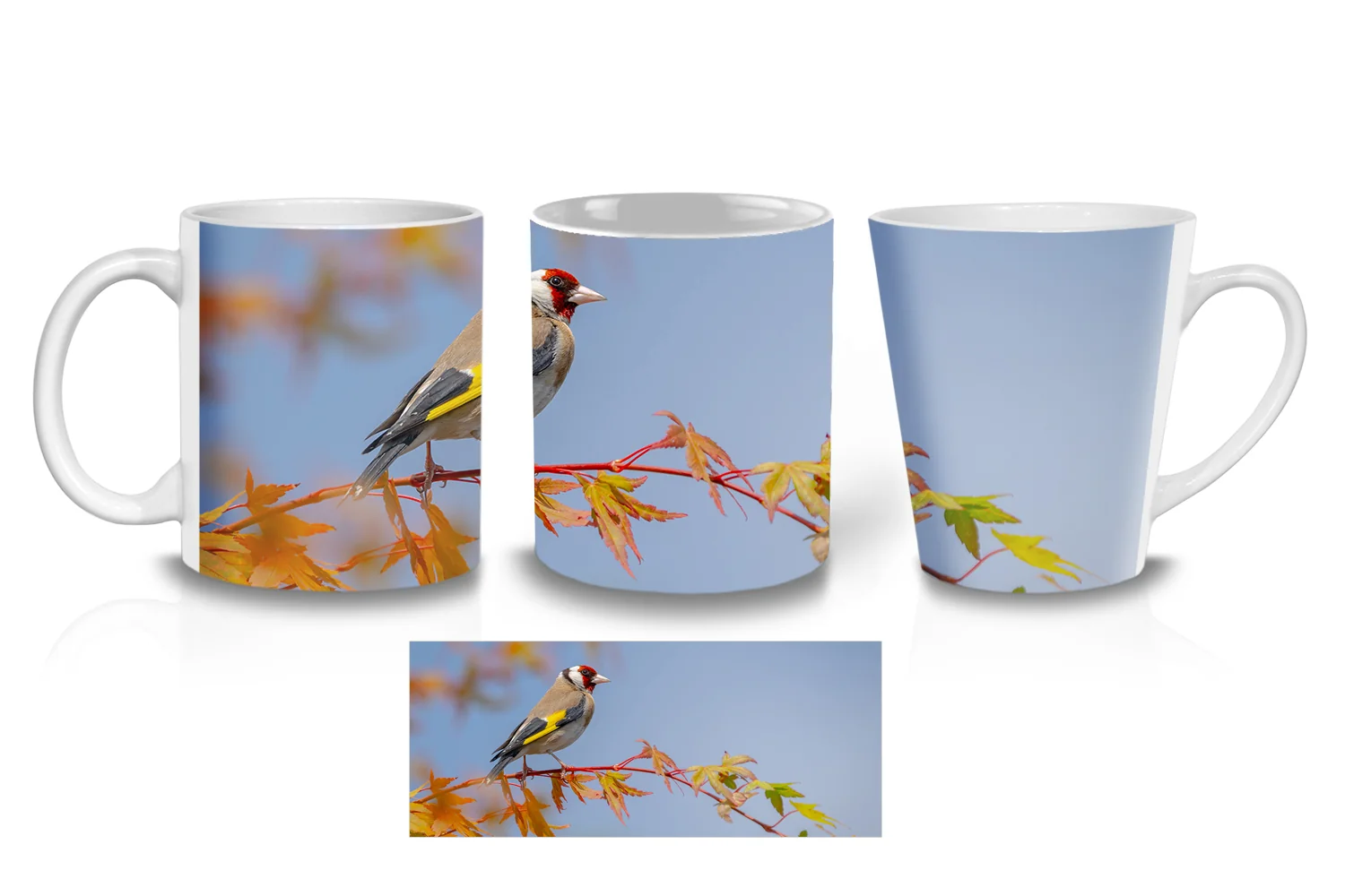 European Goldfinch on a Japanese Maple Tree Coffee Mugs