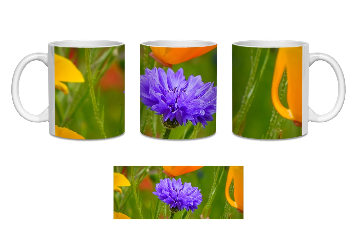 Cornflower Among California Poppies  Coffee Mugs