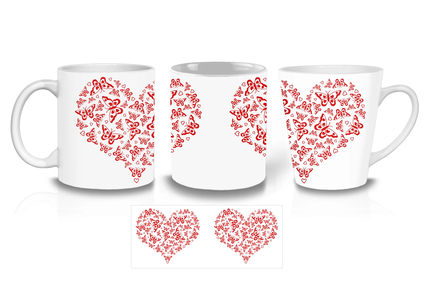 Red Butterflies Heart  Coffee Mugs