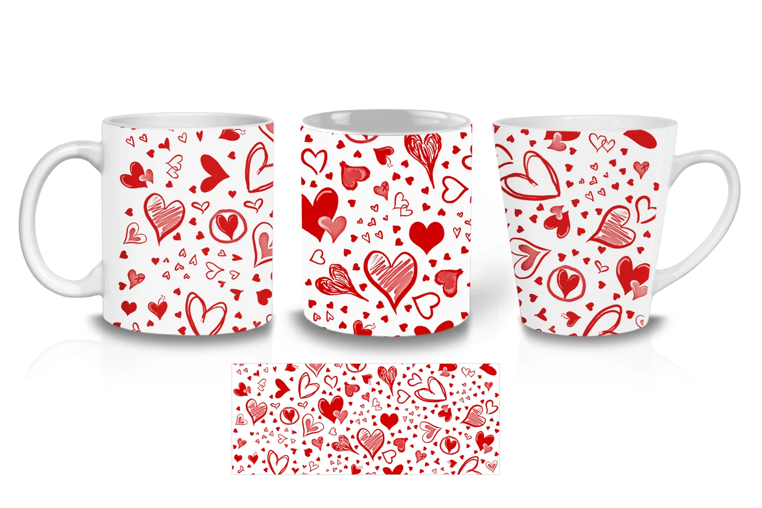 White Sketched Hearts Coffee Mugs