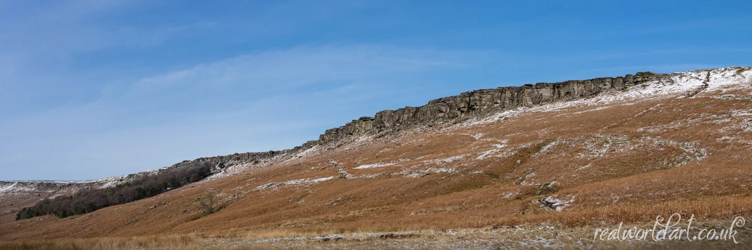 Panoramic Art Prints: Stanage Edge ridge in winter taken at Hope Valley, Peak District National Park, Derbyshire 