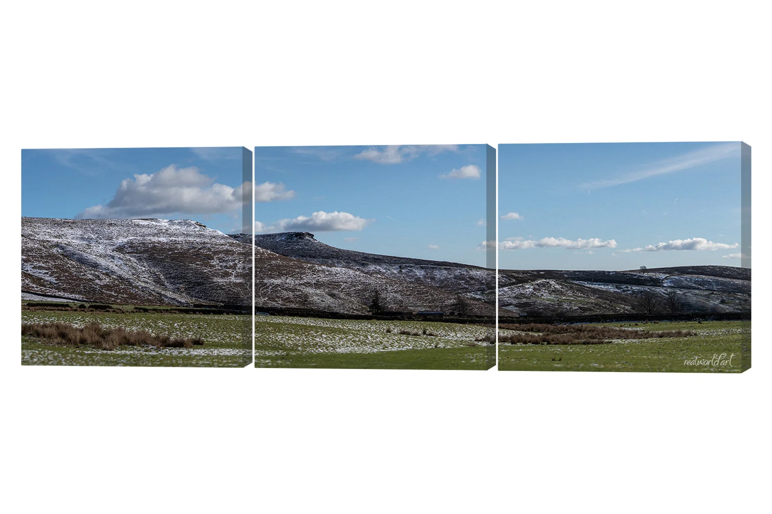3 Piece Canvas Wall Art: Higger Tor in winter taken at Hope Valley, Peak District National Park, Derbyshire 