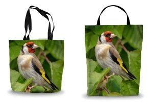 Goldfinch in Cherry Tree Shopping Tote Bags