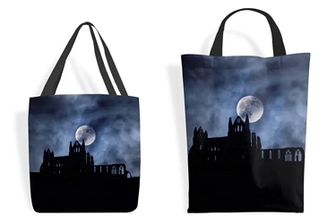 Gothic Whitby Abbey in Blue Shopping Tote Bags