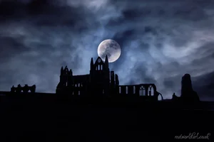 Gothic Whitby Abbey in Blue Panoramic Art Prints