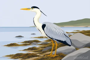 Grey Heron Coastal Illustration Art Prints