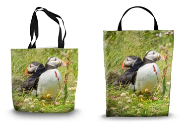 Snuggling Handa Puffins Shopping Tote Bags