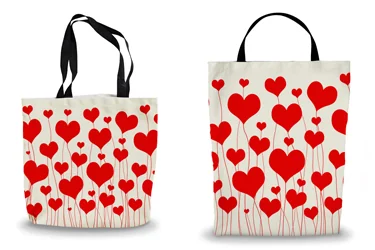 Red Heart Flowers Shopping Tote Bags
