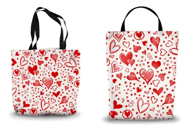 White Sketched Hearts Shopping Tote Bags