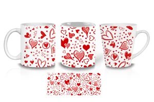 White Sketched Hearts Coffee Mugs