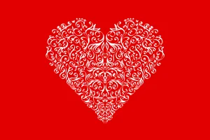White Scroll Heart Art Prints