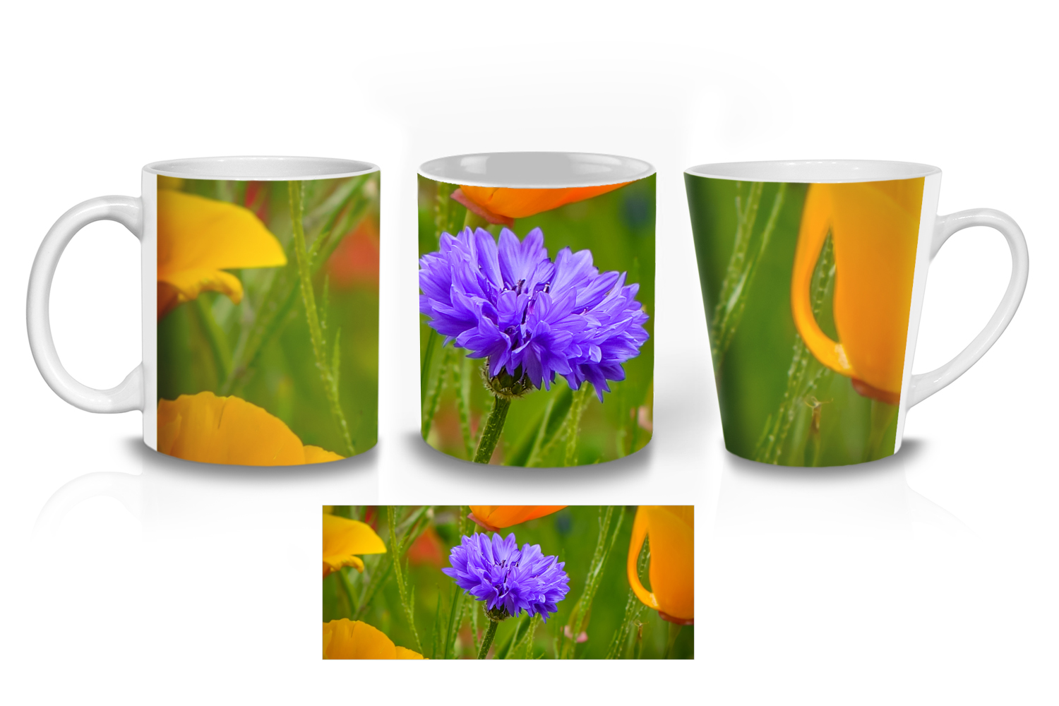Cornflower Among California Poppies Ceramic Mug Sets