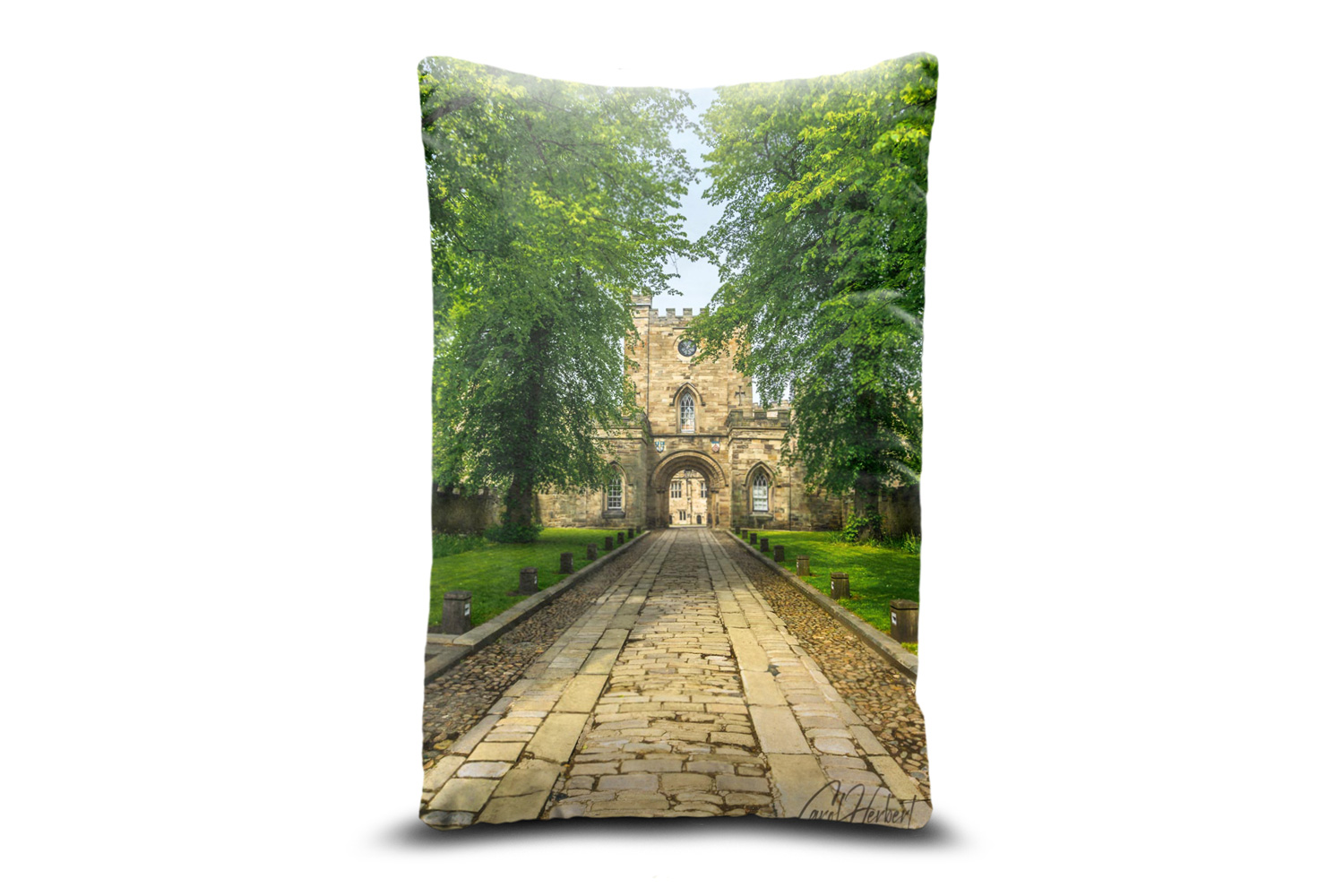 Durham Castle Gatehouse 13in x 19in Oblong Throw Cushion Example