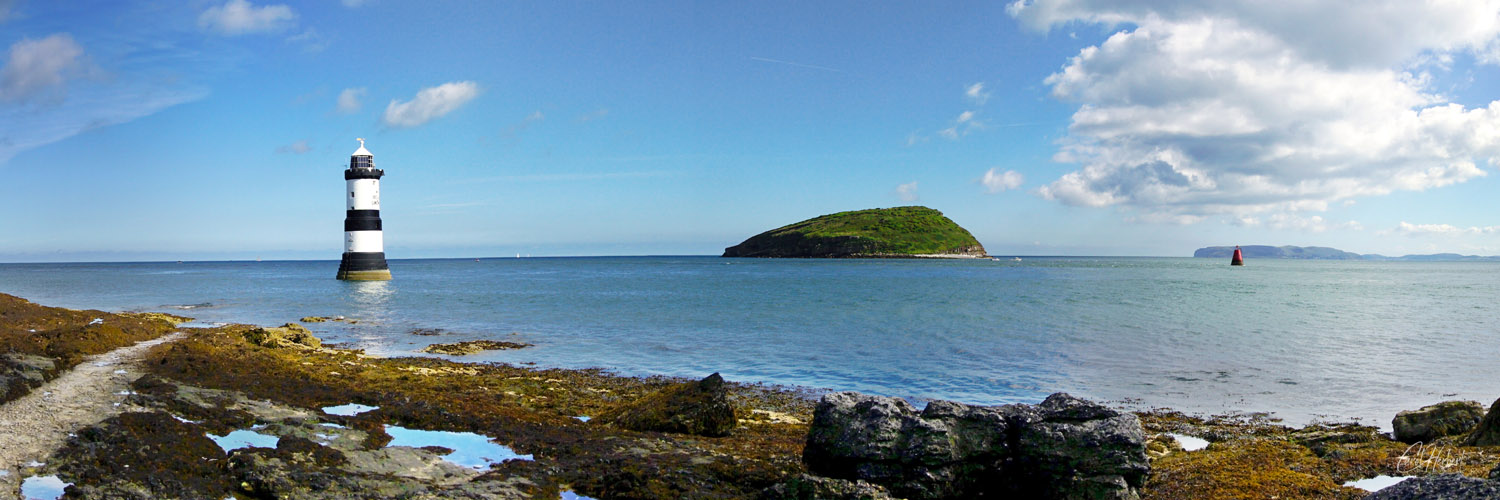 Panoramic view of Penmon Lighthouse and Puffin Island