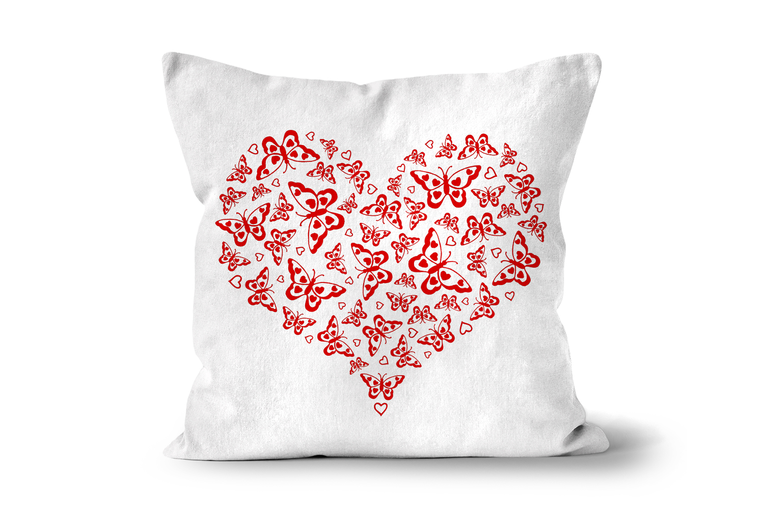 Red Butterflies Heart Cushion - Square