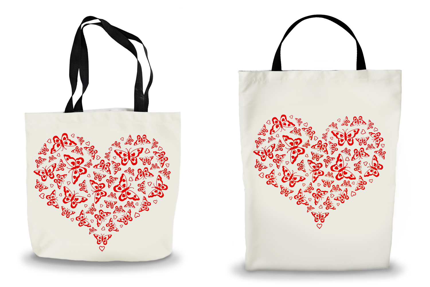Red Butterflies Heart Canvas Tote Bags