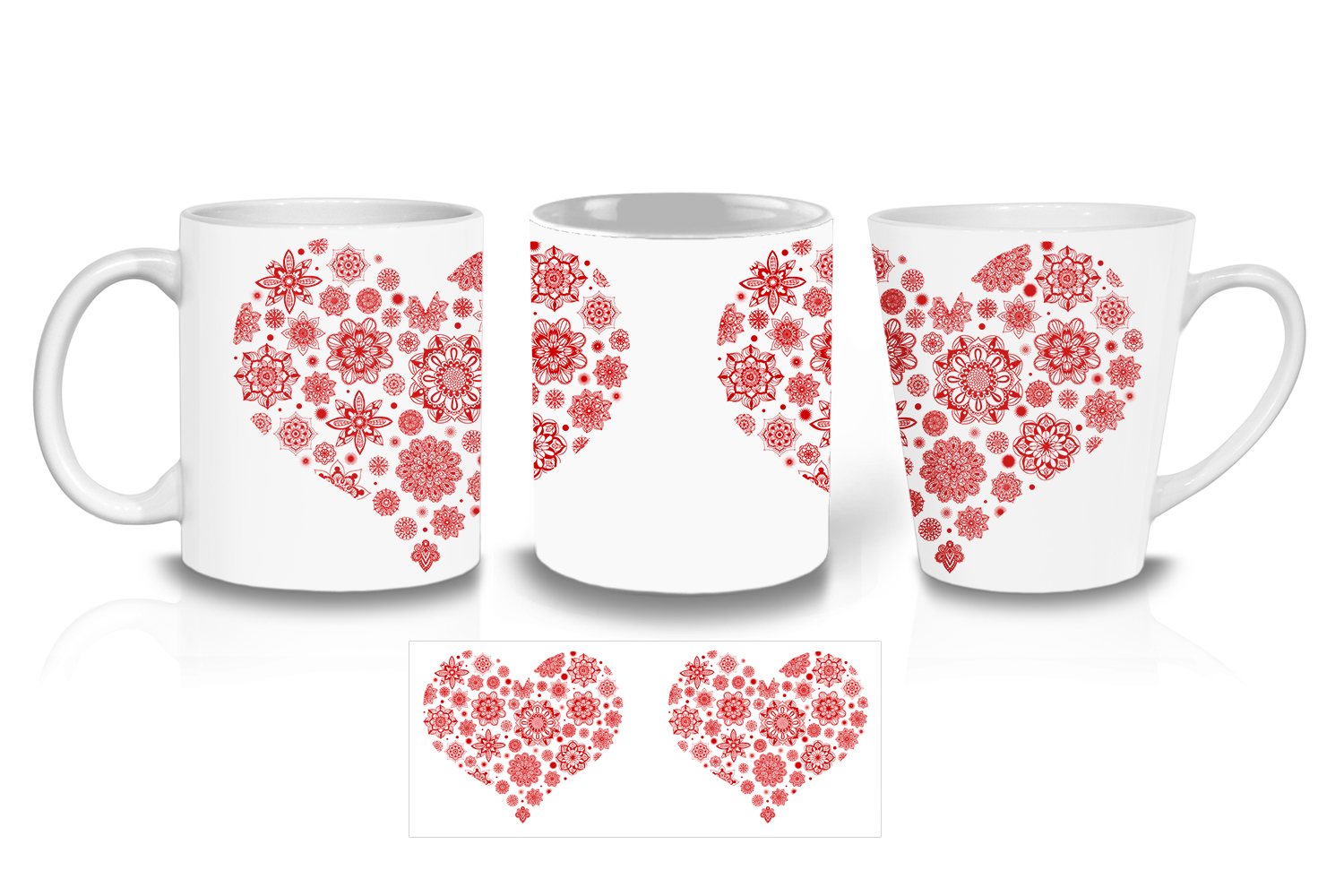 Red Mandala Heart Ceramic Mugs