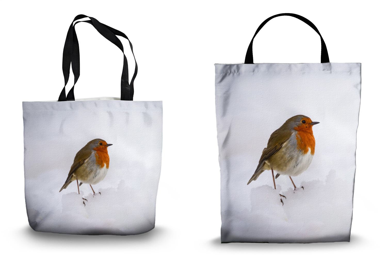 Robin in Snow Tote Bags