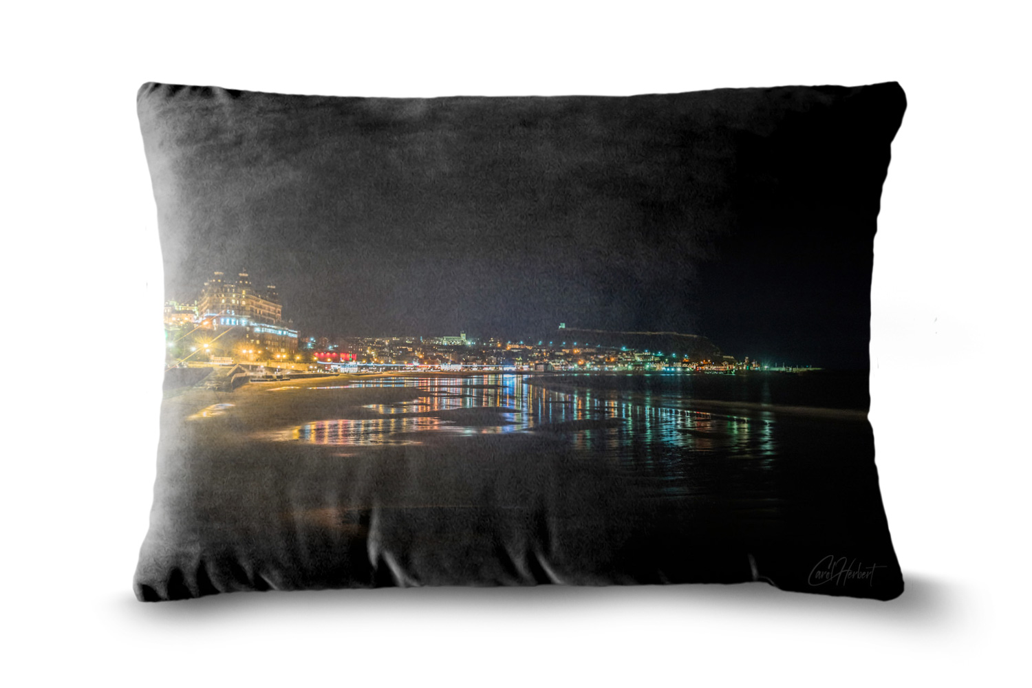 Scarborough by Night 19in x 13in Oblong Throw Cushion Example