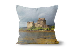 Sunlight On Eilean Donan Castle Cushions by Carol Herbert