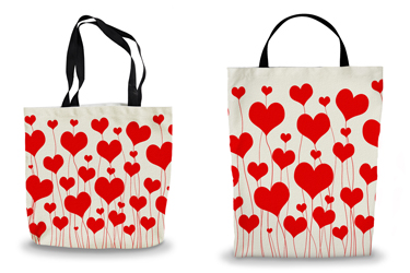 Red Heart Flowers Canvas Tote Bags