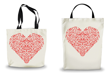 Red Scroll Heart Canvas Tote Bags