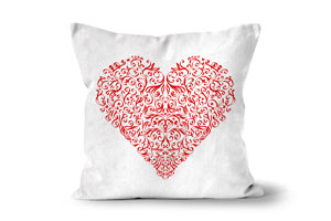 Red Scroll Heart Cushions by Carol Herbert