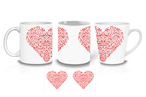Red Scroll Heart Ceramic Mugs