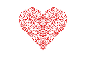 Red Scroll Heart Greeting Card Options