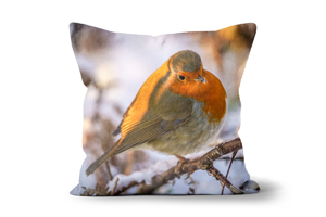 Robin in Snow Cushions by Carol Herbert