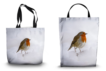 Robin in Snow Canvas Tote Bag Options