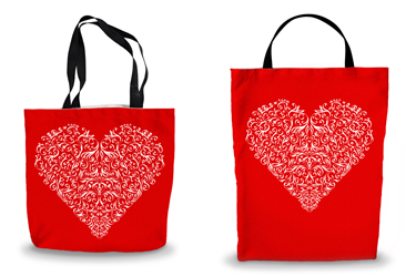 White Scroll Heart Canvas Tote Bags